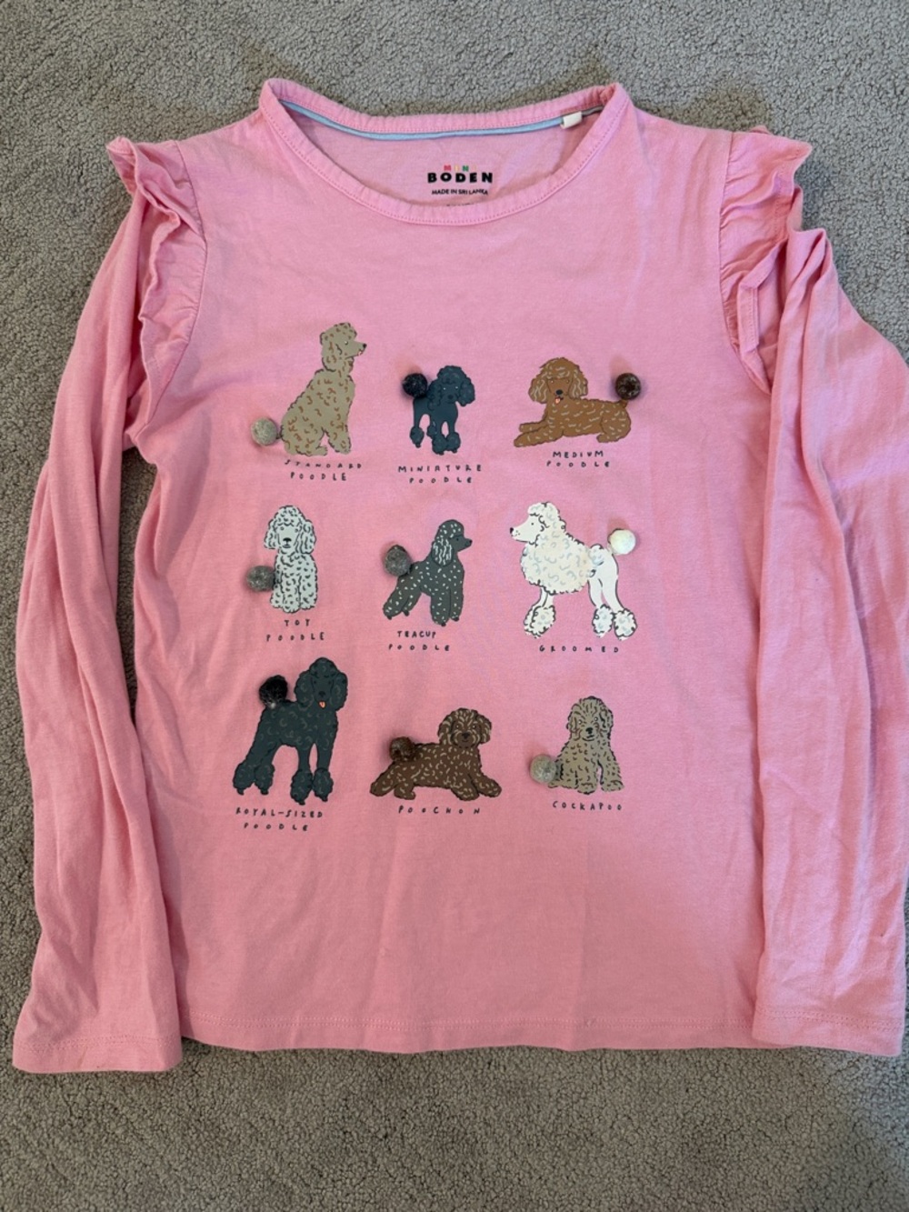 Boden Pink Long-Sleeve Poodle Print Ruffle Tee